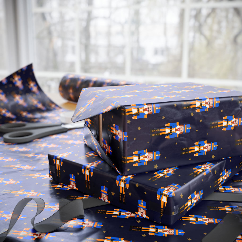 Christmas Blue Nutcrackers Wrapping Paper | Holiday Gift Wrapping Paper Roll