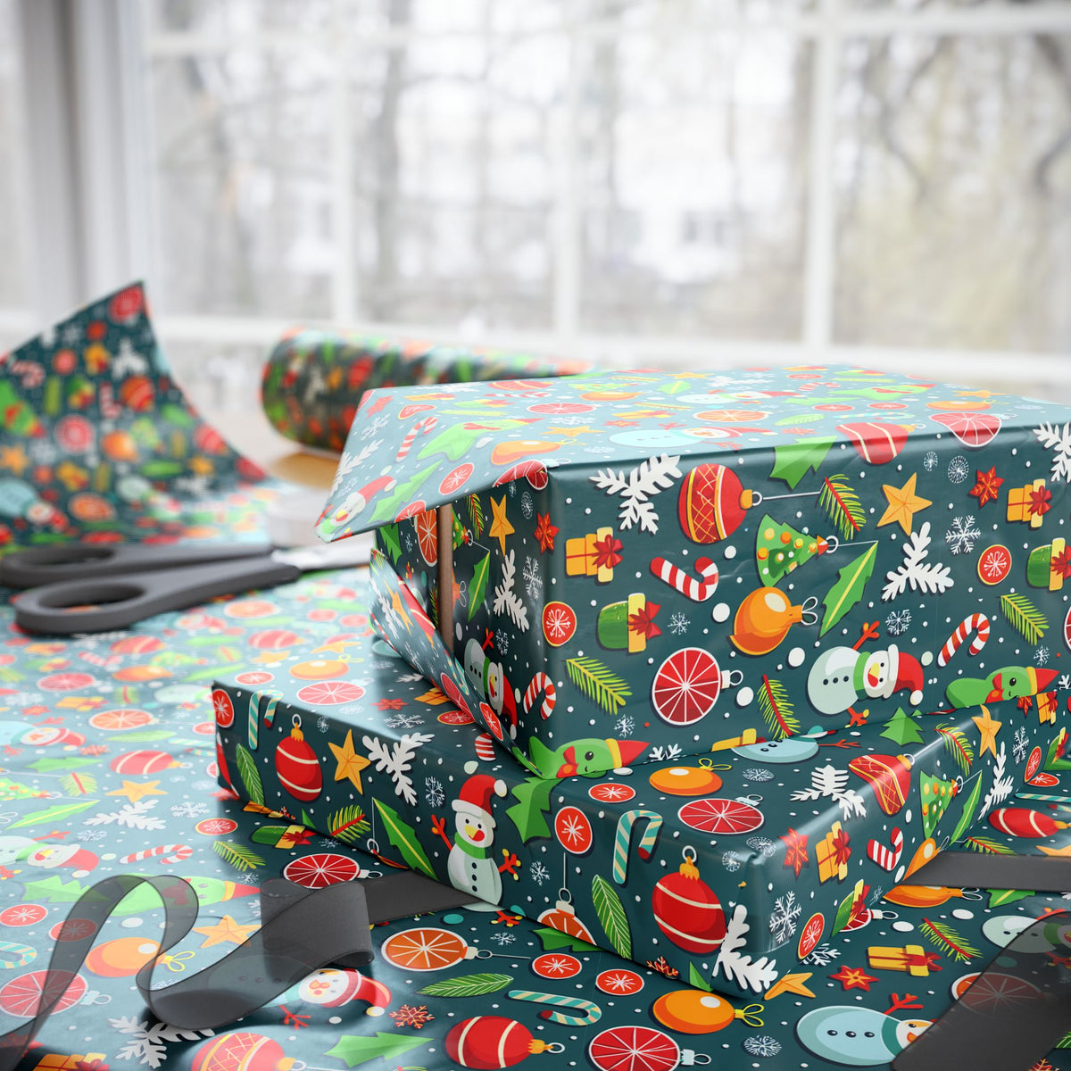 Christmas Decorated Icons Wrapping Paper | Holiday Gift Wrapping Paper Roll