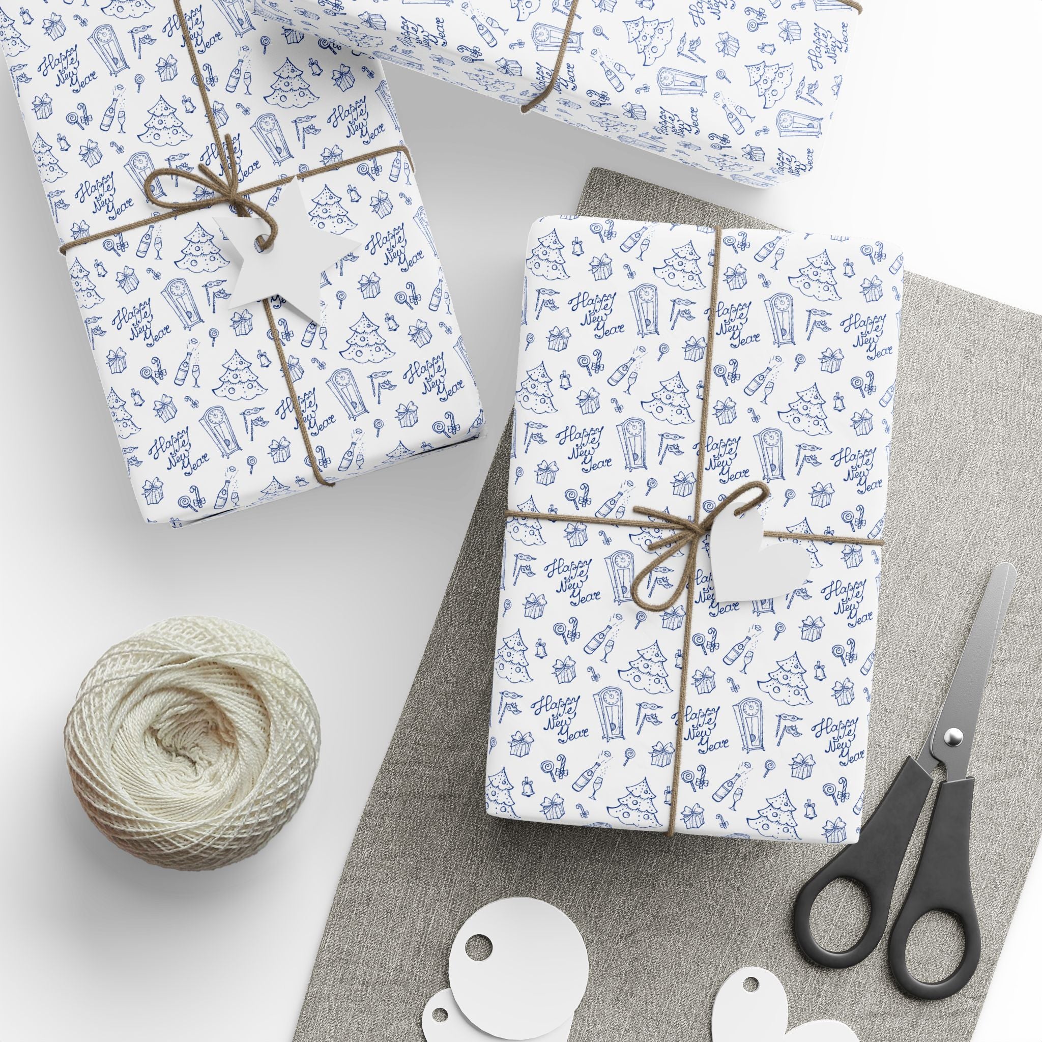 New Year's Hand Drawn Doodles Wrapping Paper - Holiday Gift Wrapping Paper Roll