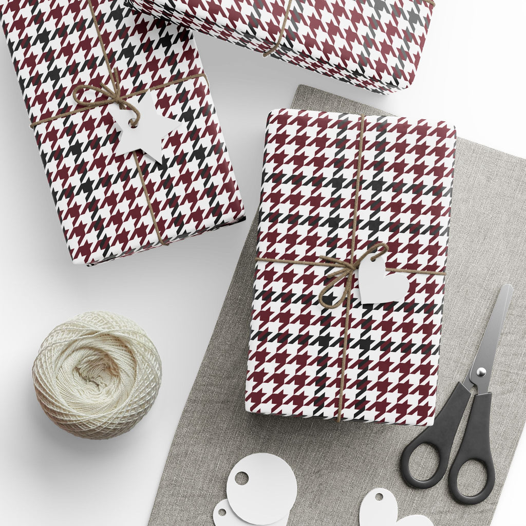 Houndstooth Wrapping Paper Design Maroon 017 - Holiday Gift Wrapping Paper Roll