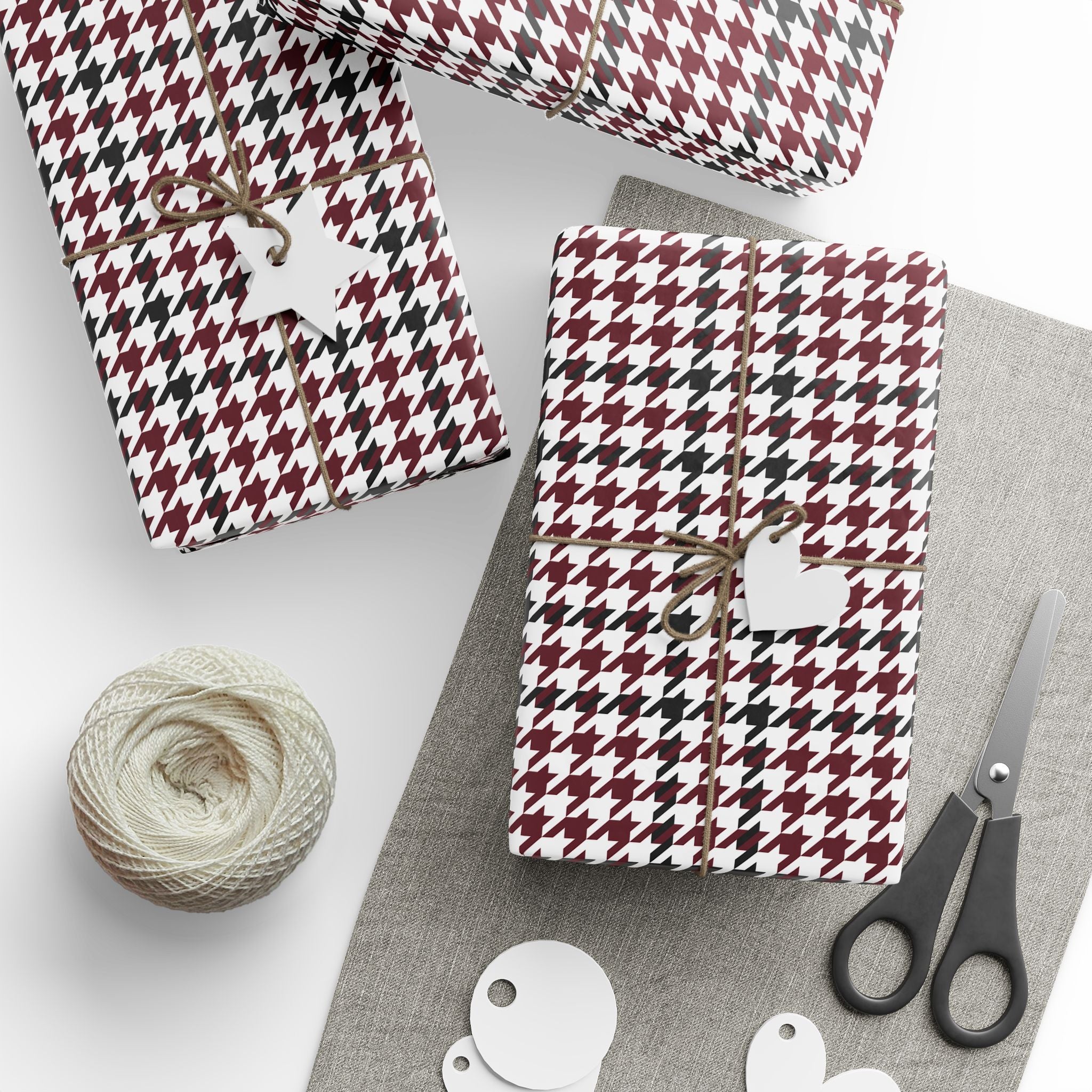 Houndstooth Wrapping Paper Design Maroon 017 - Holiday Gift Wrapping Paper Roll