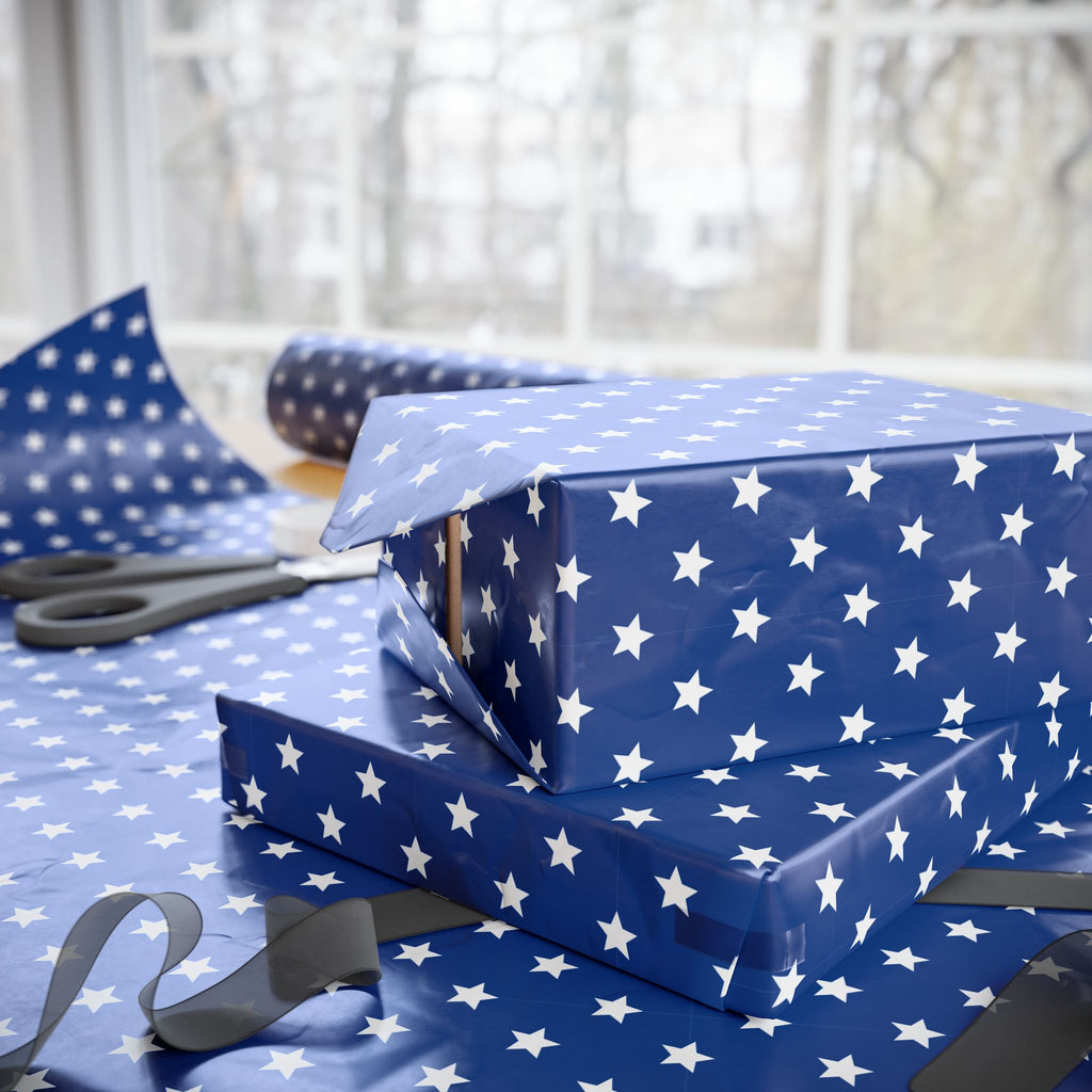 4th of July Stars on Blue Wrapping Paper | Holiday Gift Wrapping Paper Roll