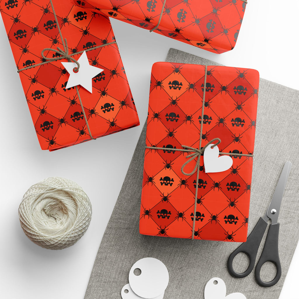 Halloween Checkerboard Spiders Wrapping Paper | Holiday Gift Wrapping Paper Roll