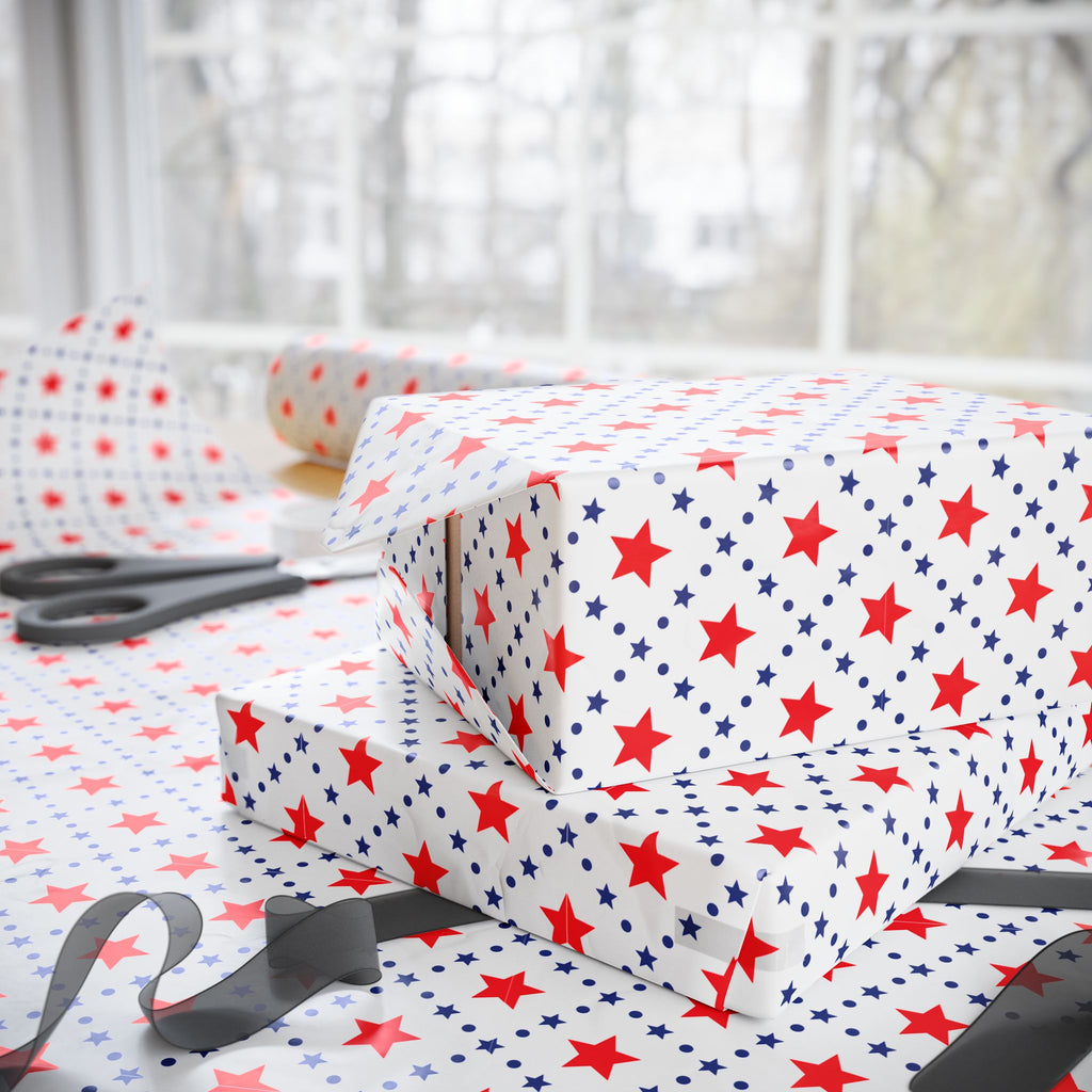 4th of July Checkerboard Stars Wrapping Paper | Holiday Gift Wrapping Paper Roll