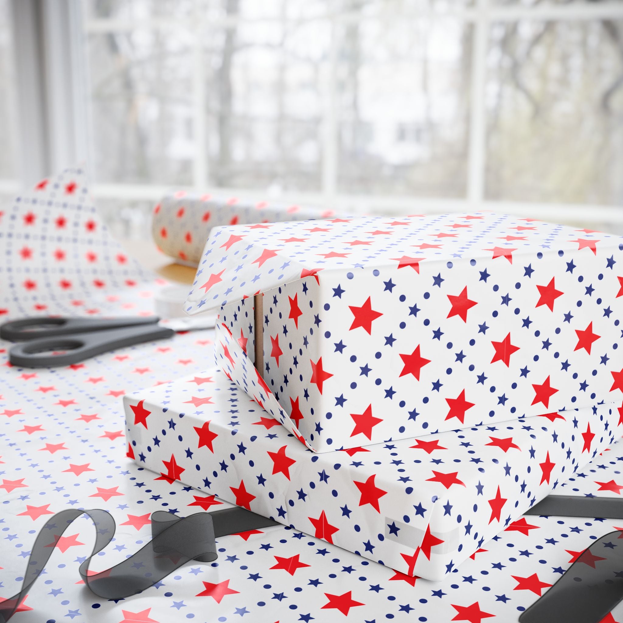 4th of July Checkerboard Stars Wrapping Paper | Holiday Gift Wrapping Paper Roll