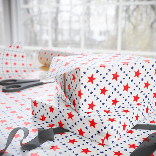 4th of July Checkerboard Stars Wrapping Paper | Holiday Gift Wrapping Paper Roll