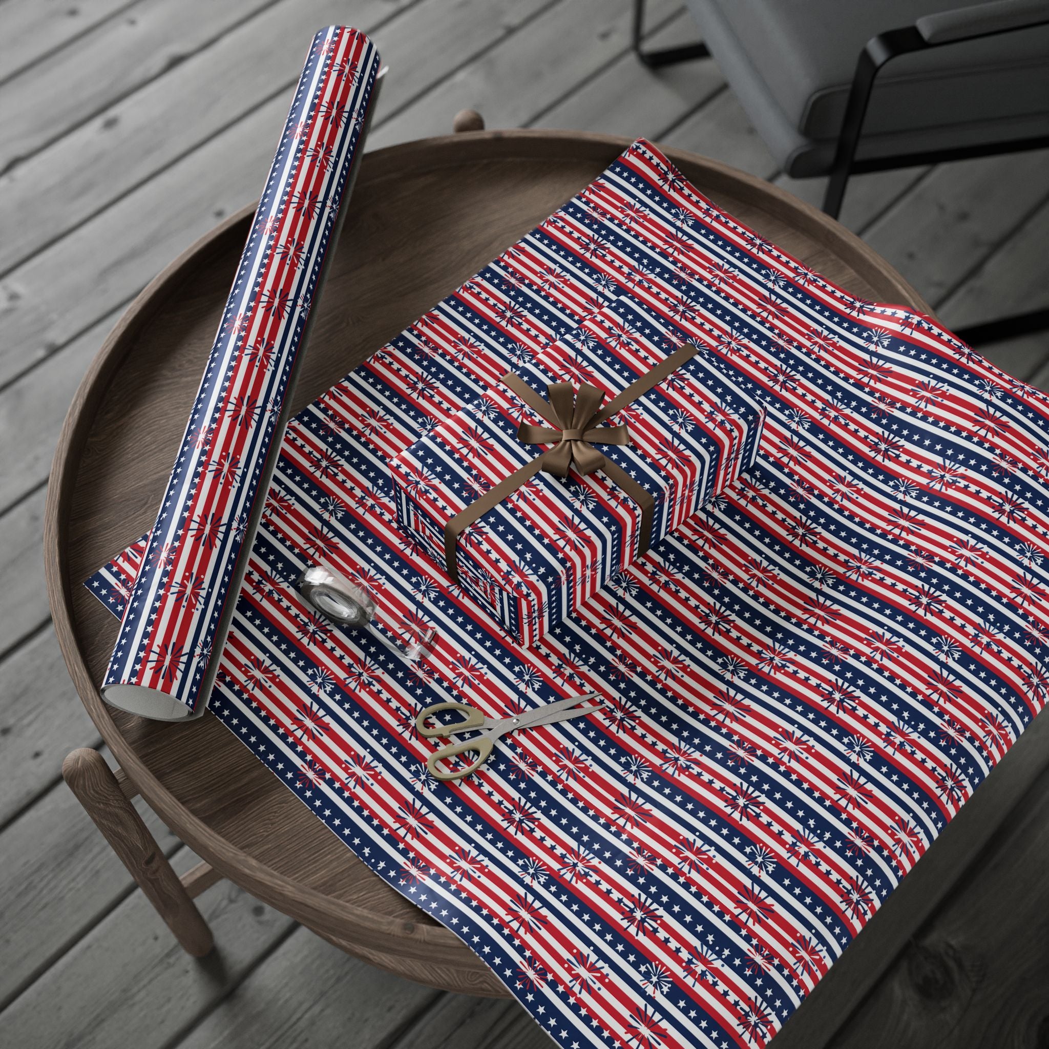 4th of July Horizontal Fireworks Wrapping Paper | Holiday Gift Wrapping Paper