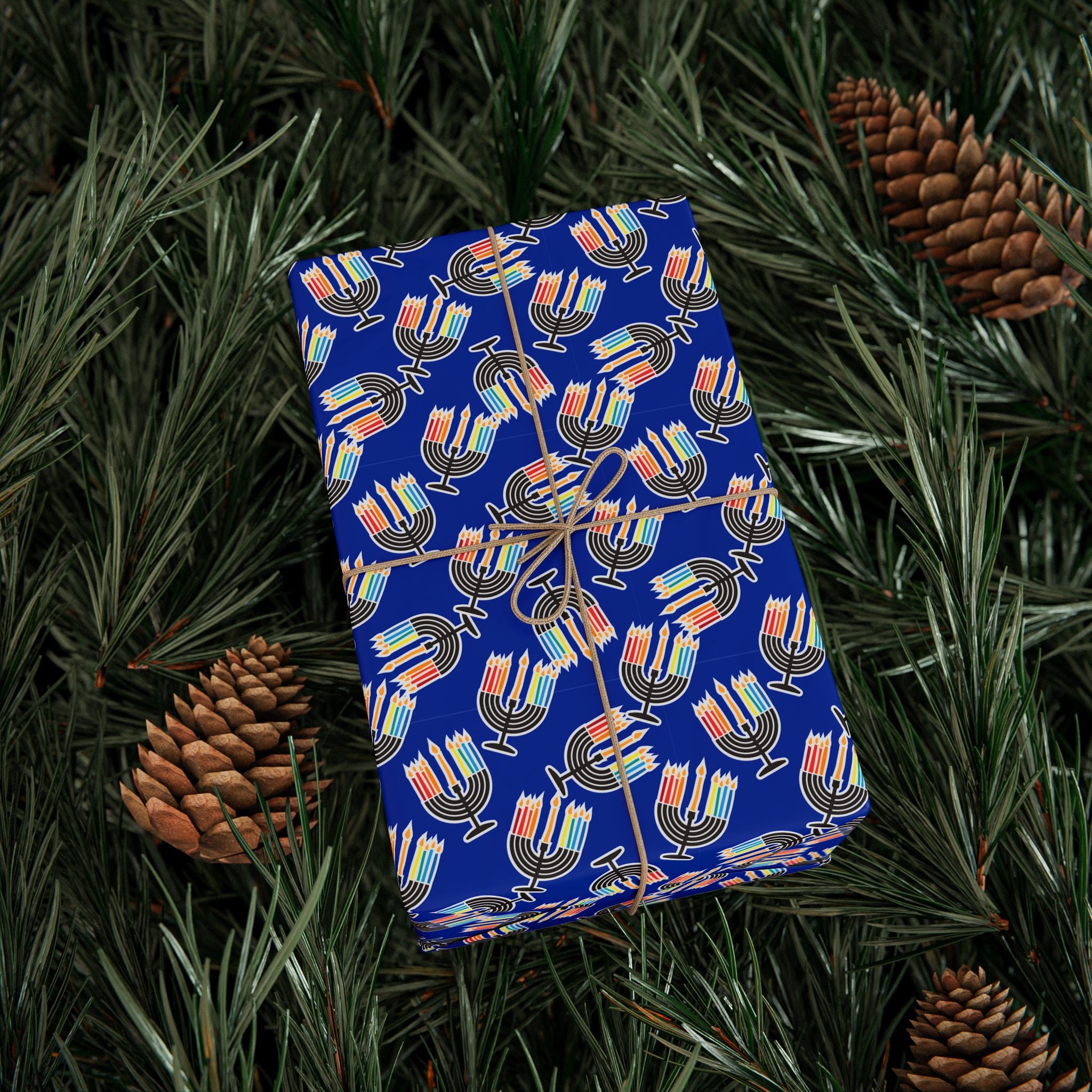 Hanukkah Rainbow Menorah Wrapping Paper | Holiday Gift Wrapping Paper Roll