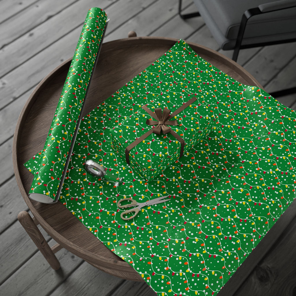 Christmas Evergreen Lights Wrapping Paper | Holiday Gift Wrapping Paper Roll
