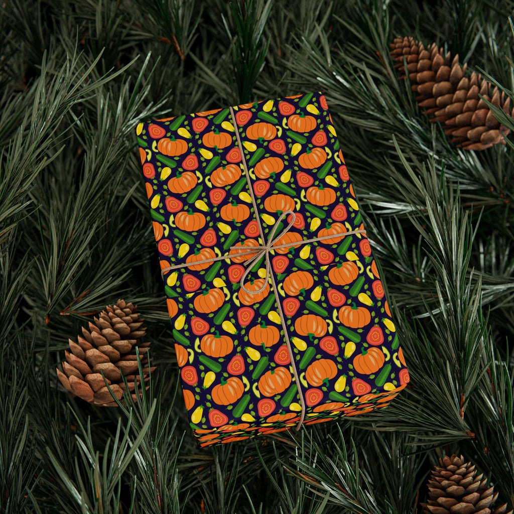 Thanksgiving Pumpkin Veggies Wrapping Paper | Holiday Gift Wrapping Paper Roll