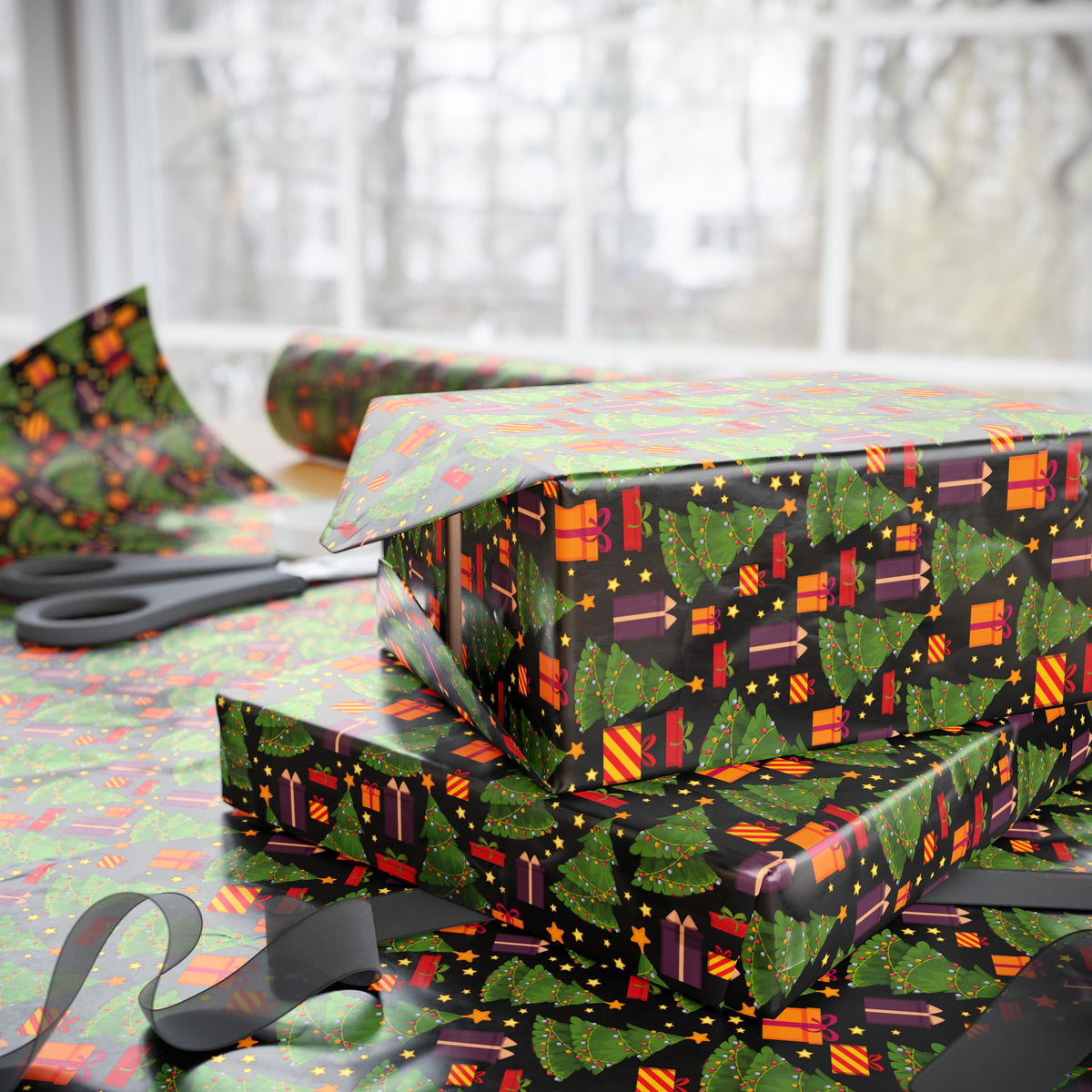 Christmas Gift Trees Wrapping Paper | Holiday Gift Wrapping Paper Roll