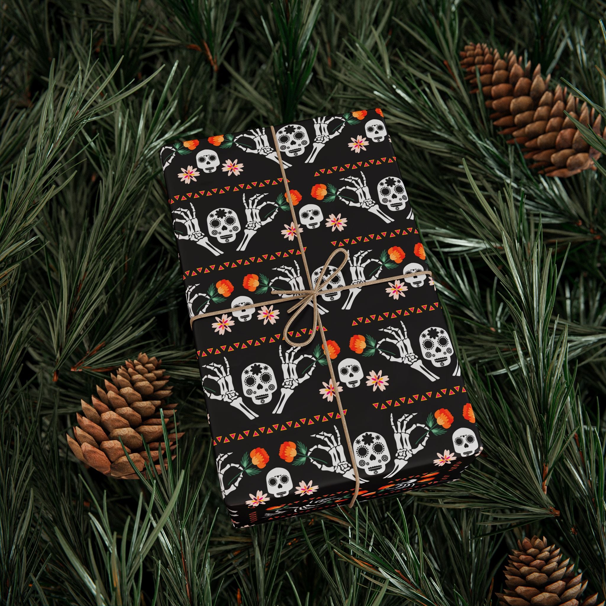 Day of the Dead Divided Marigolds Wrapping Paper | Holiday Gift Wrapping Paper Roll