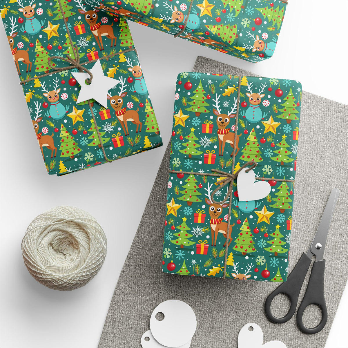 Christmas Cartoon Reindeer Wrapping Paper | Holiday Gift Wrapping Paper Roll