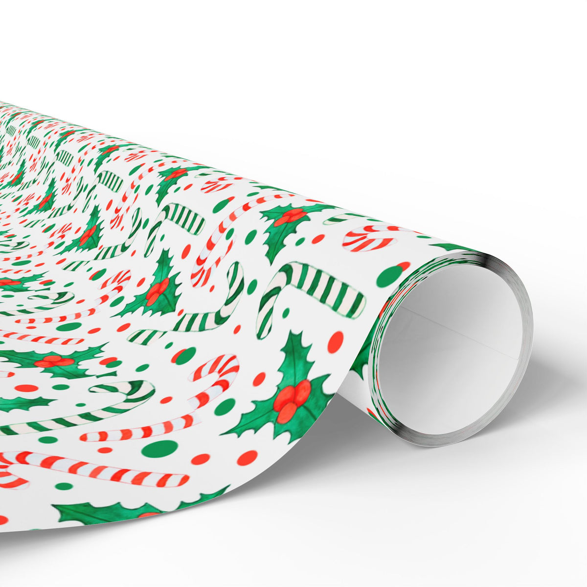 Christmas Candy Cane Holly Wrapping Paper | Holiday Gift Wrapping Paper Roll