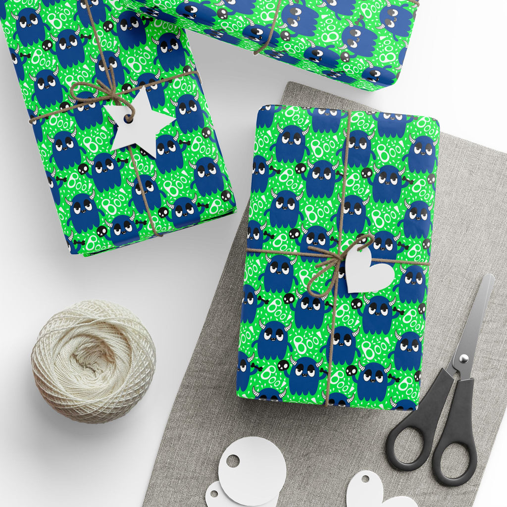 Halloween Horned Ghosts Wrapping Paper | Holiday Gift Wrapping Paper Roll
