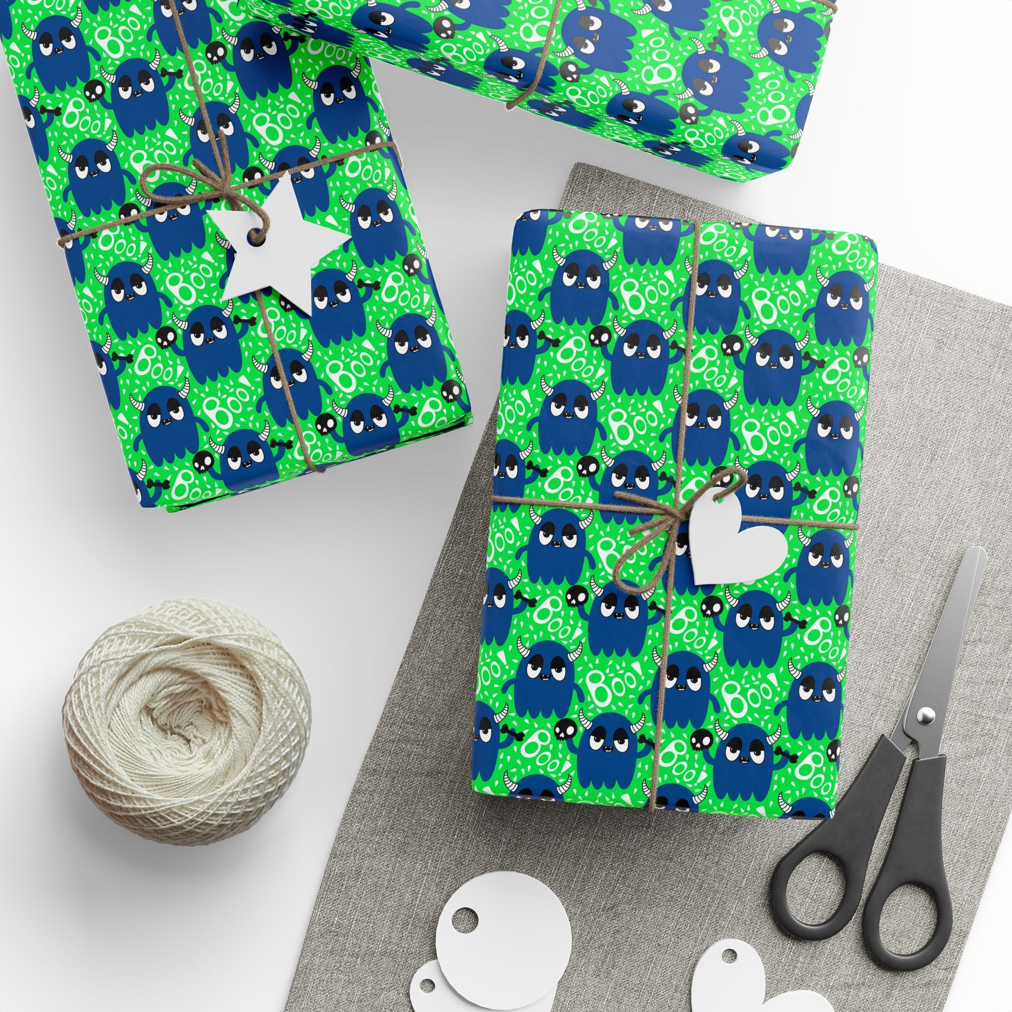 Halloween Horned Ghosts Wrapping Paper | Holiday Gift Wrapping Paper Roll