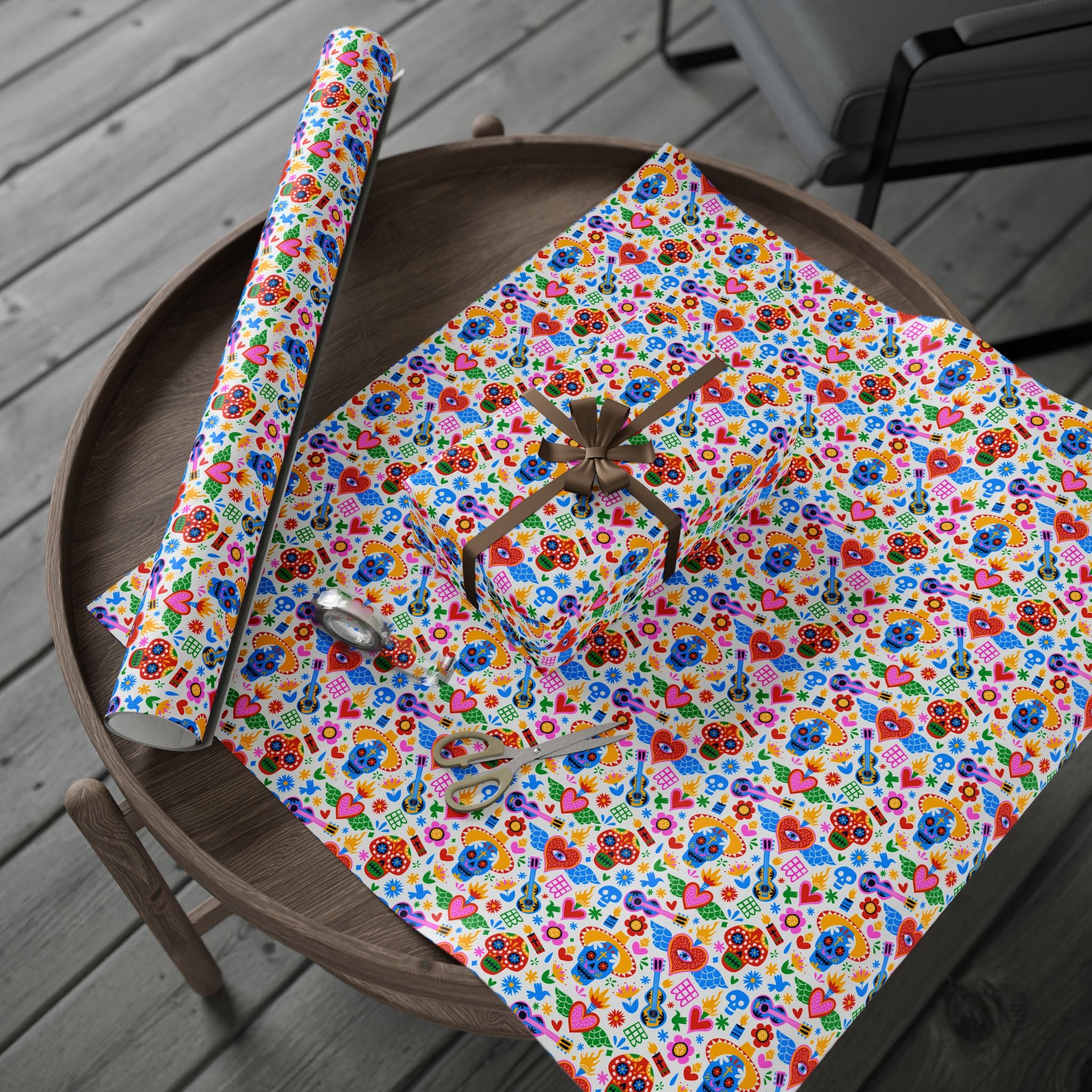 Day of the Dead White Sacred Heart Wrapping Paper | Holiday Gift Wrapping Paper Roll