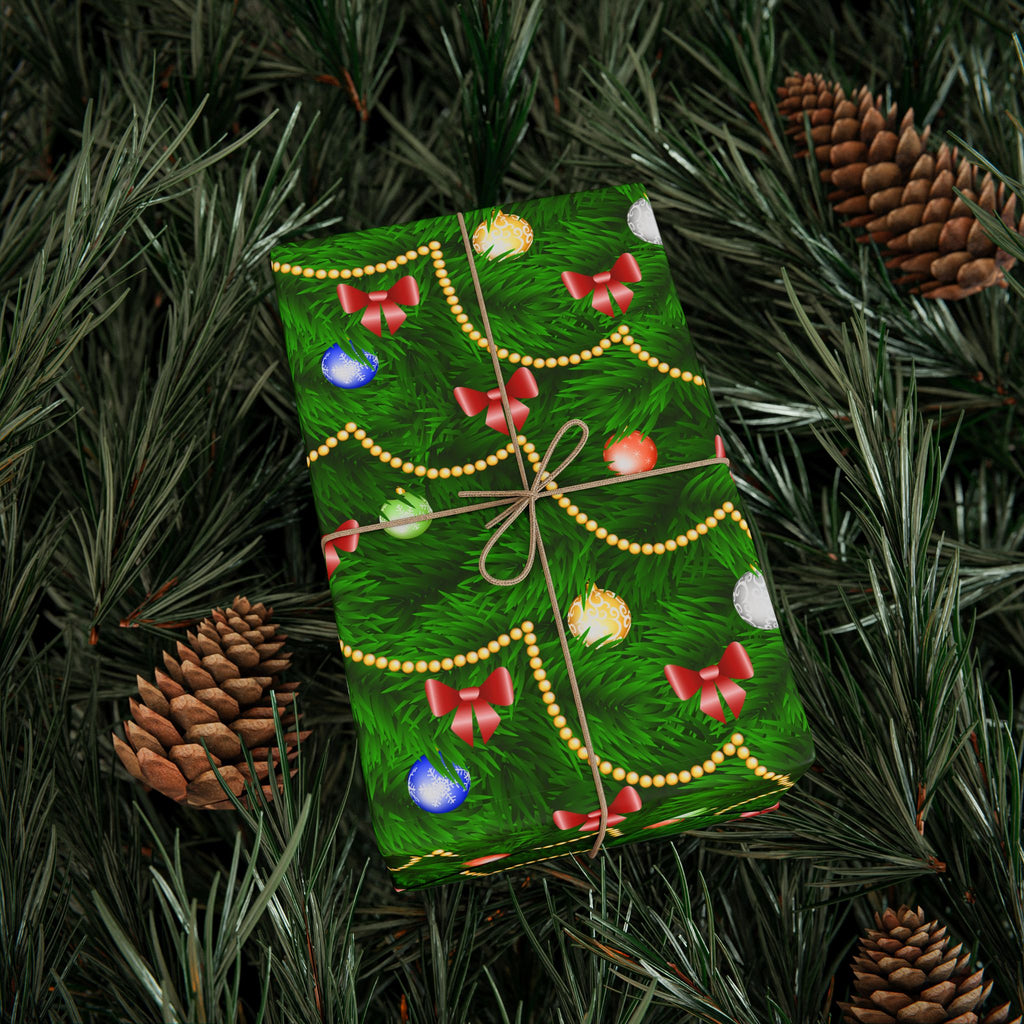 Christmas Decorated Tree Wrapping Paper | Holiday Gift Wrapping Paper Roll
