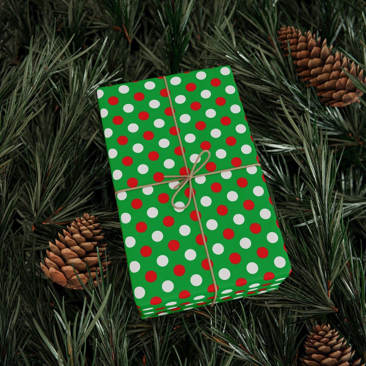 Christmas Dots on Green Wrapping Paper | Holiday Gift Wrapping Paper Roll