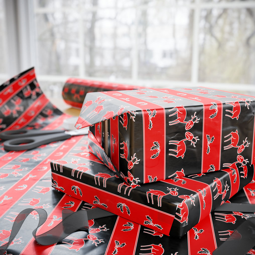 Christmas Ugly Red & Black Reindeer Wrapping Paper | Holiday Gift Wrapping Paper Roll