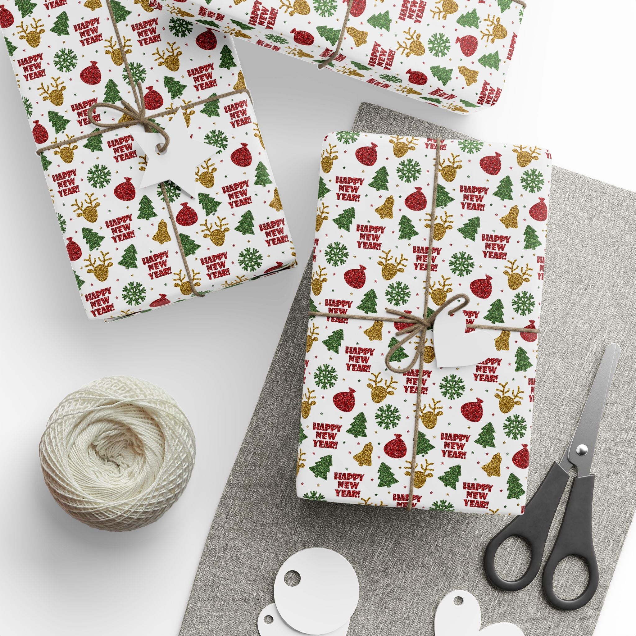 New Year's Glittered Gold Wrapping Paper - Holiday Gift Wrapping Paper Roll