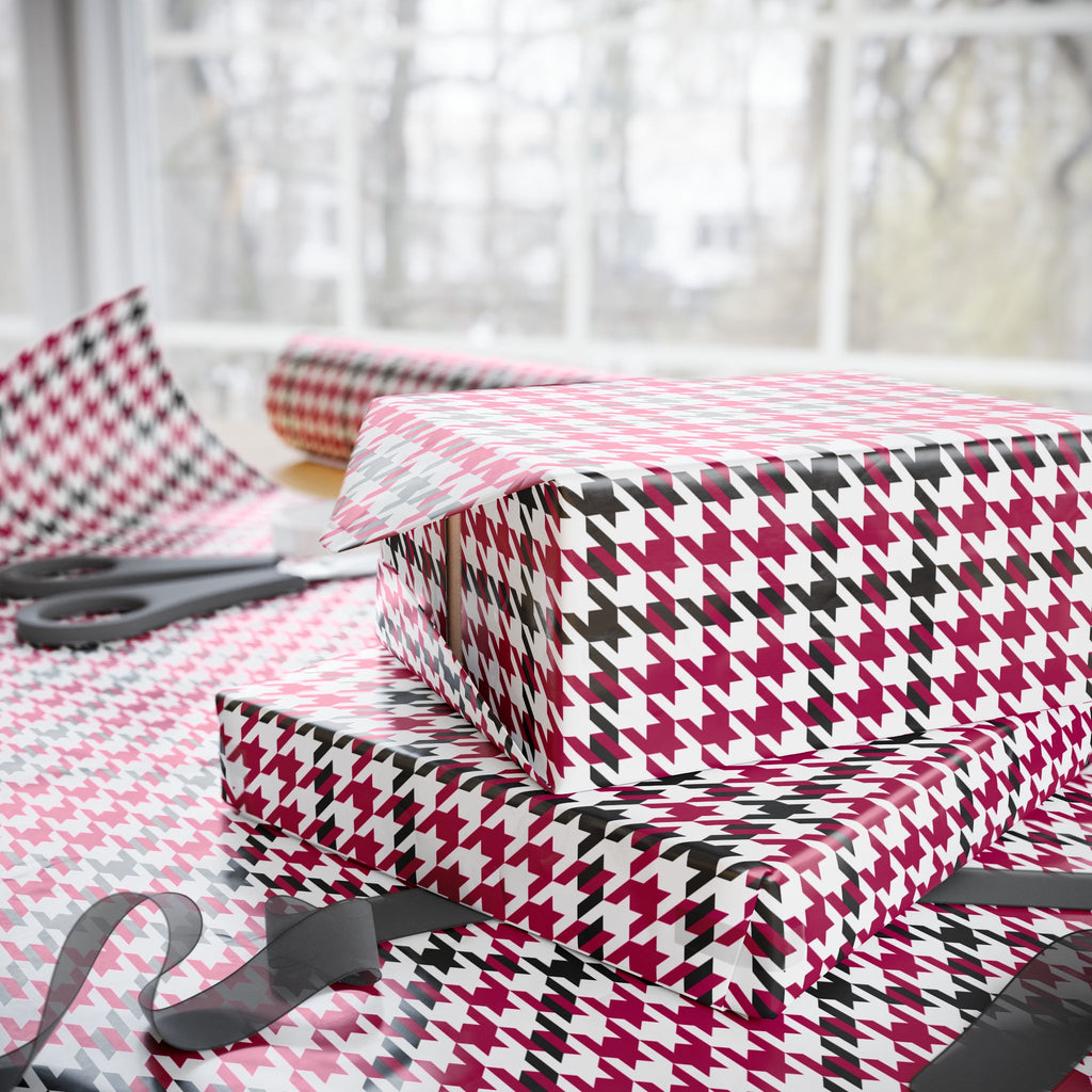 Houndstooth Wrapping Paper Design Raspberry 007 - Holiday Gift Wrapping Paper Roll