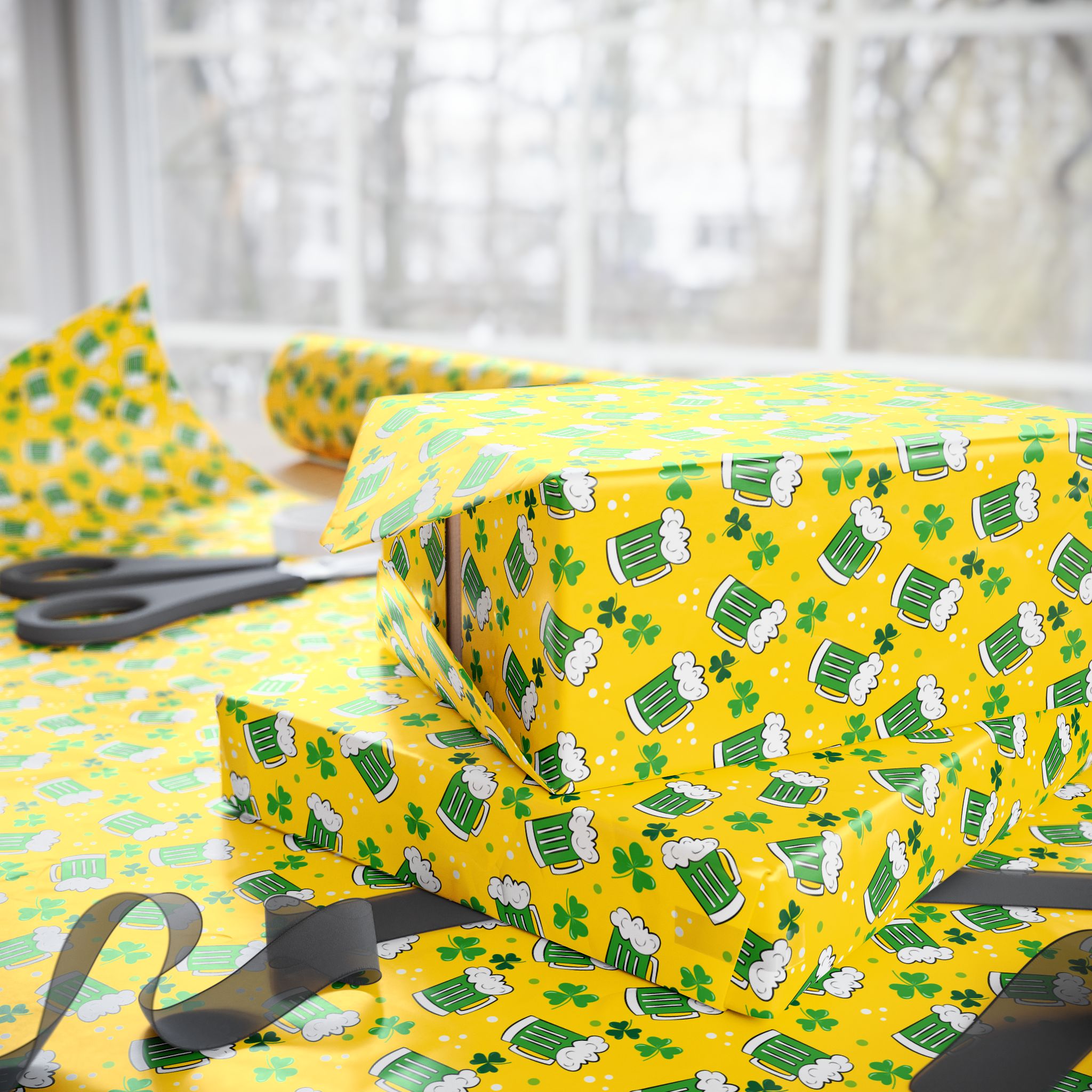 St Patrick's Day Green Beer Wrapping Paper | Holiday Gift Wrapping Paper Roll