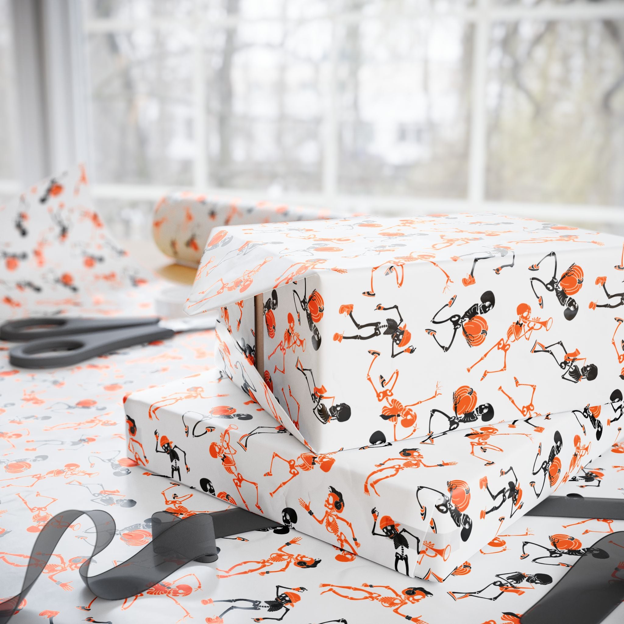 Halloween Skeleton Rockers Wrapping Paper | Holiday Gift Wrapping Paper Roll