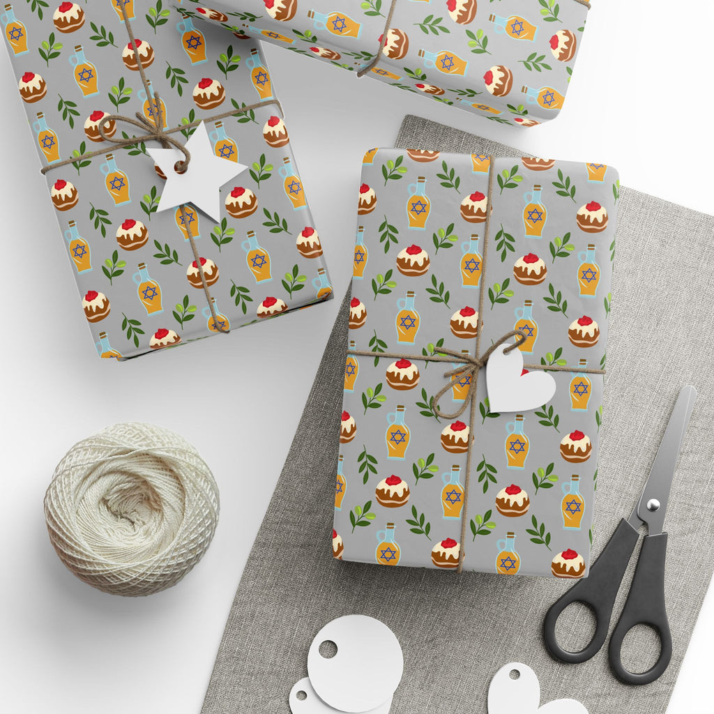 Hanukkah Olive Branches Wrapping Paper | Holiday Gift Wrapping Paper Roll
