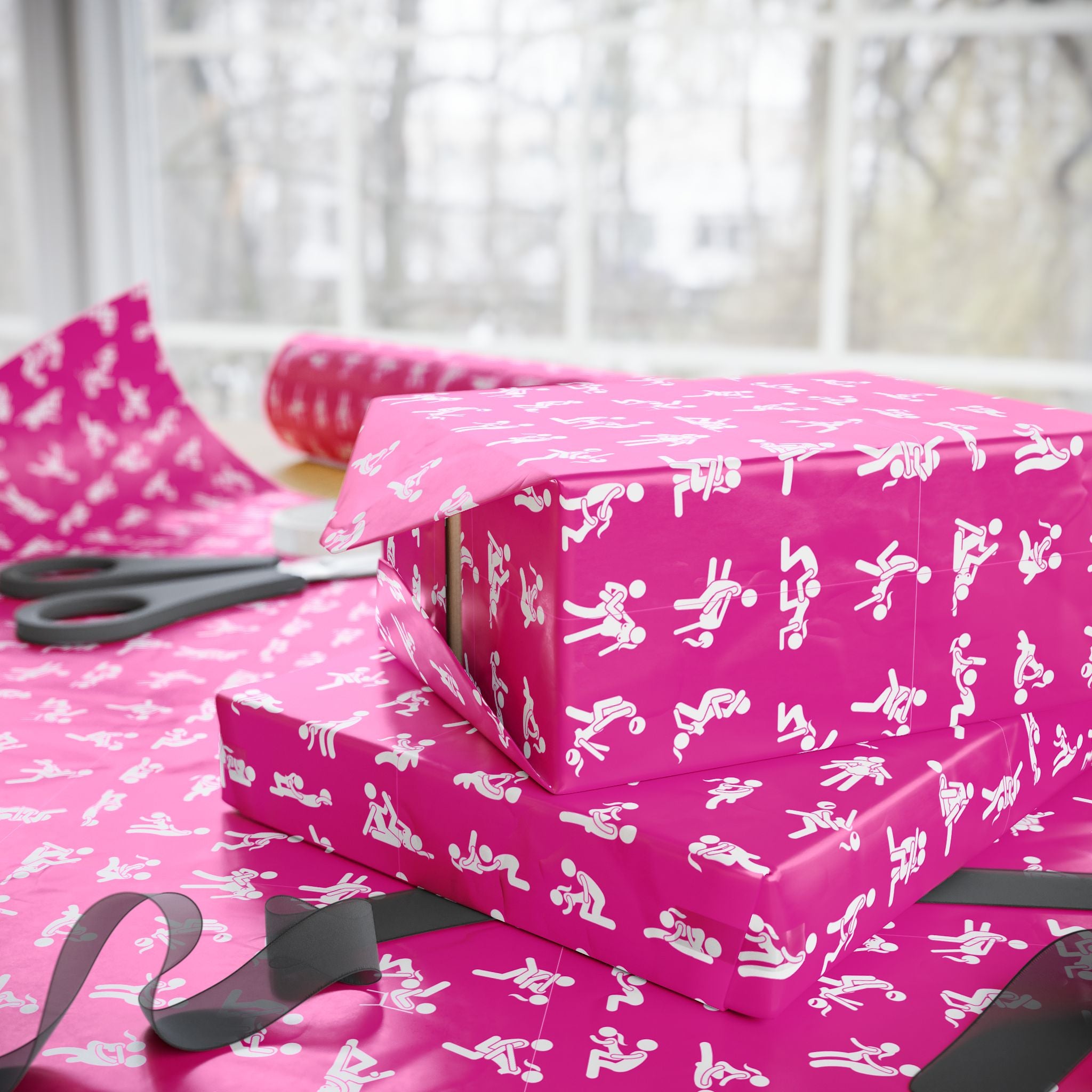 NSFW Stick Figure X Rated Fun on Hot Pink Wrapping Paper - Holiday Gift Wrapping Paper Roll