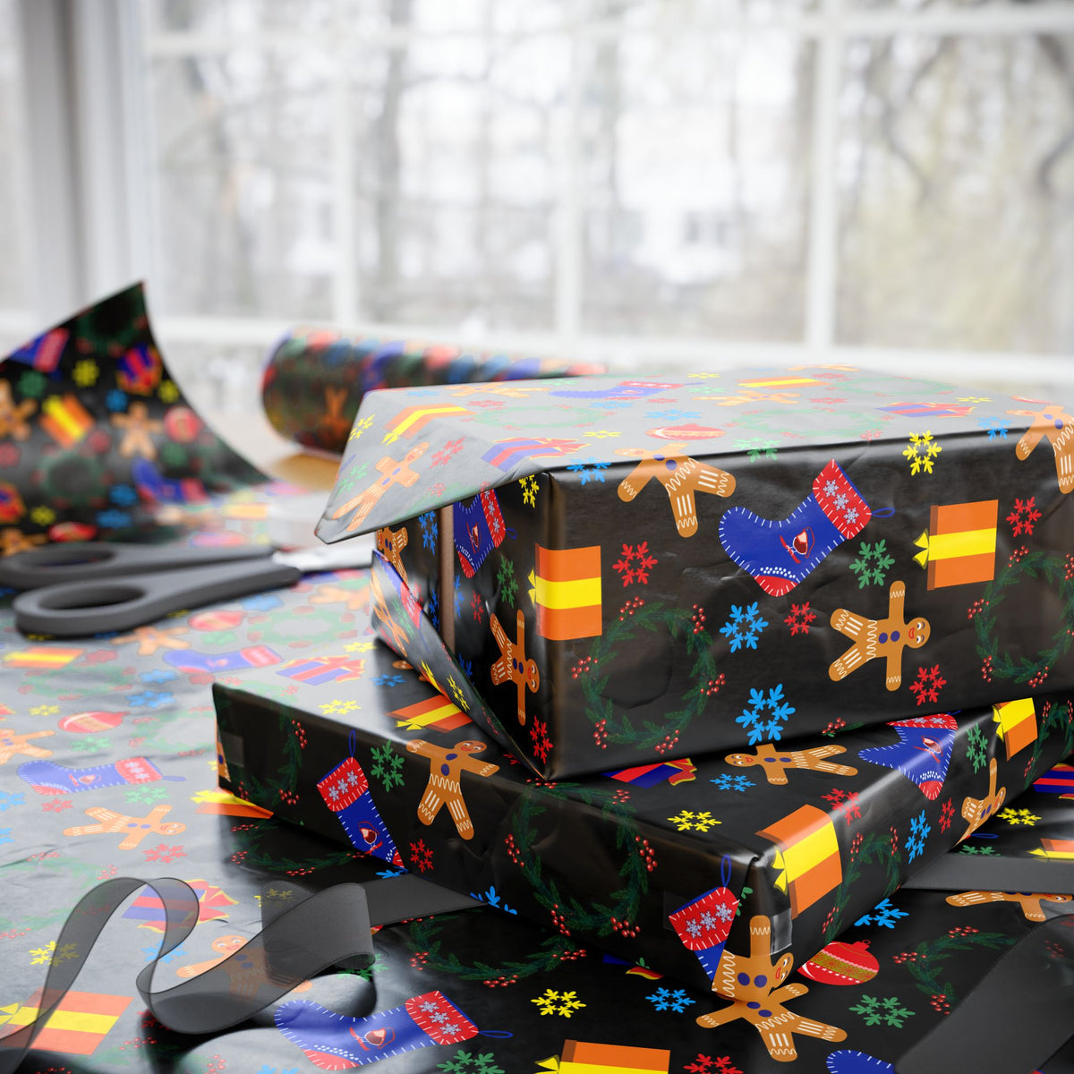 Christmas Blue Stockings Wrapping Paper | Holiday Gift Wrapping Paper