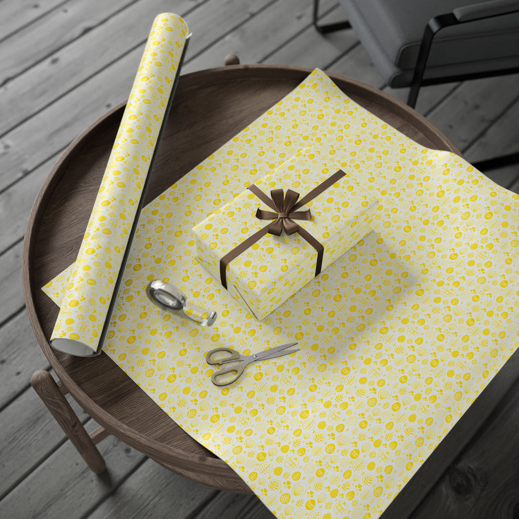 Easter Yellow Spring Leafs Wrapping Paper | Holiday Gift Wrapping Paper Roll