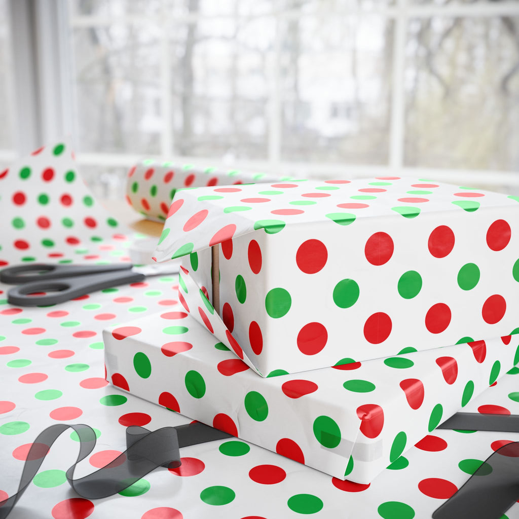 Christmas Red and Green Polka Dot Wrapping Paper | Holiday Gift Wrapping Paper Roll