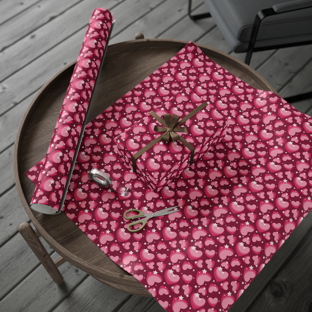 Valentine’s Day Starry Hearts Wrapping Paper | Holiday Gift Wrapping Paper Roll