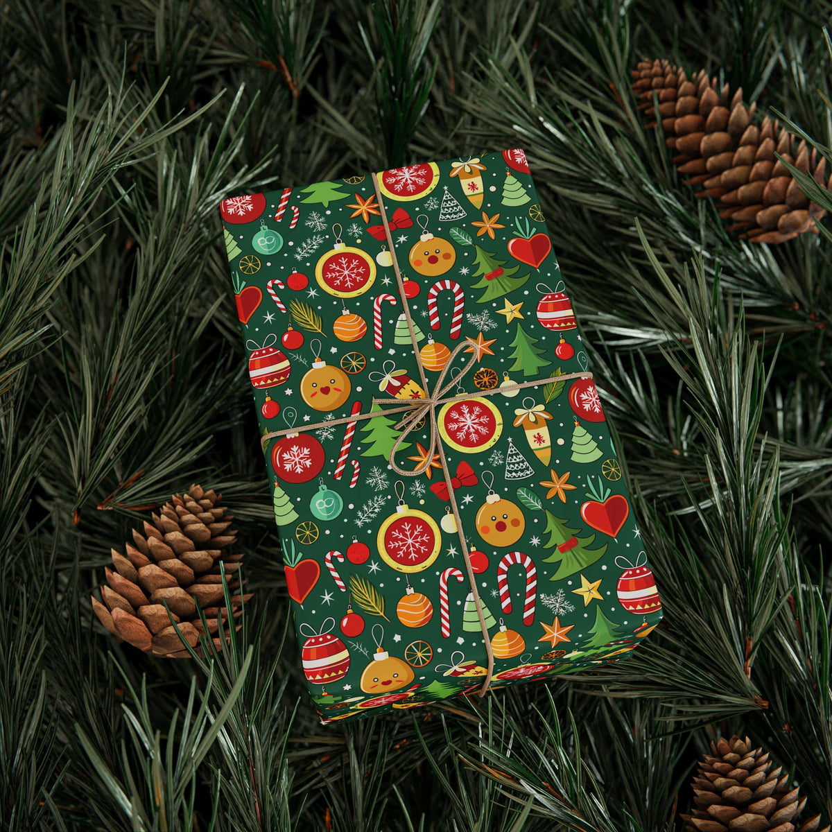 Christmas Cartoon Icons Wrapping Paper | Holiday Gift Wrapping Paper Roll