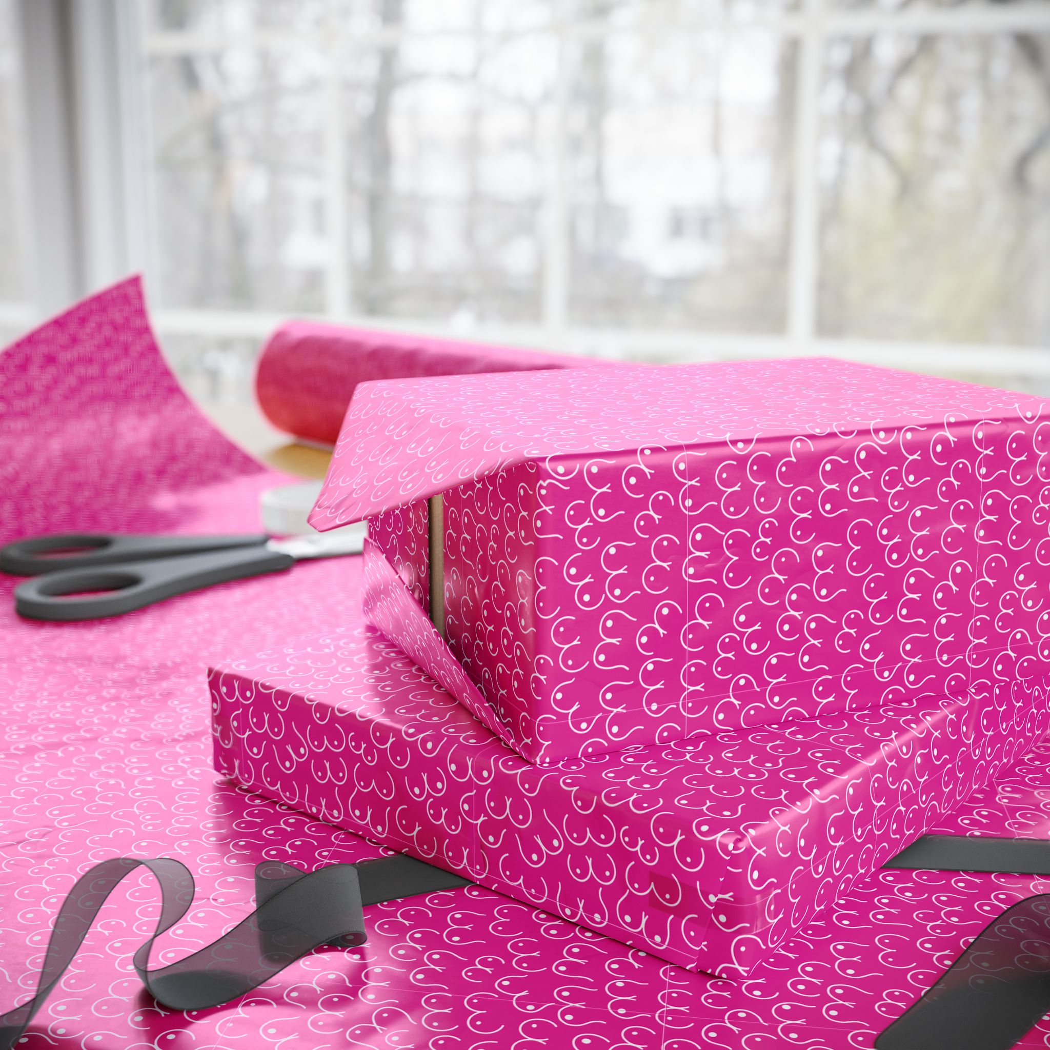NSFW Snuggle Pups on Hot Pink Wrapping Paper - Holiday Gift Wrapping Paper Roll