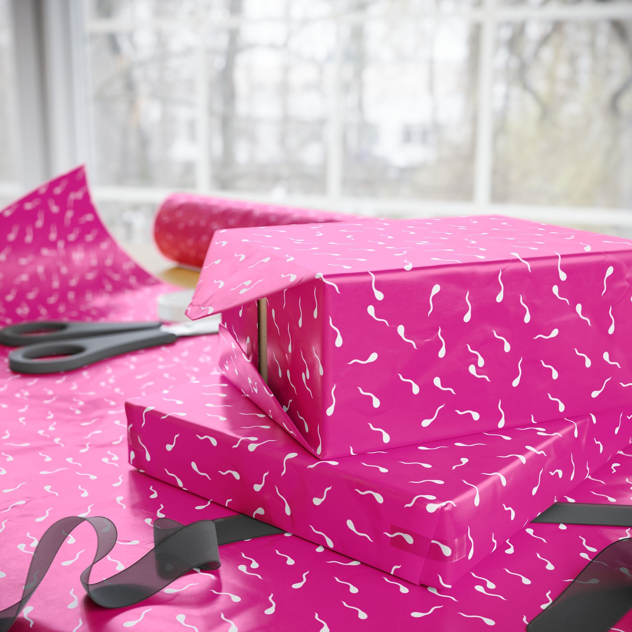 NSFW Late Night Swimmers on Hot Pink Wrapping Paper - Holiday Gift Wrapping Paper Roll