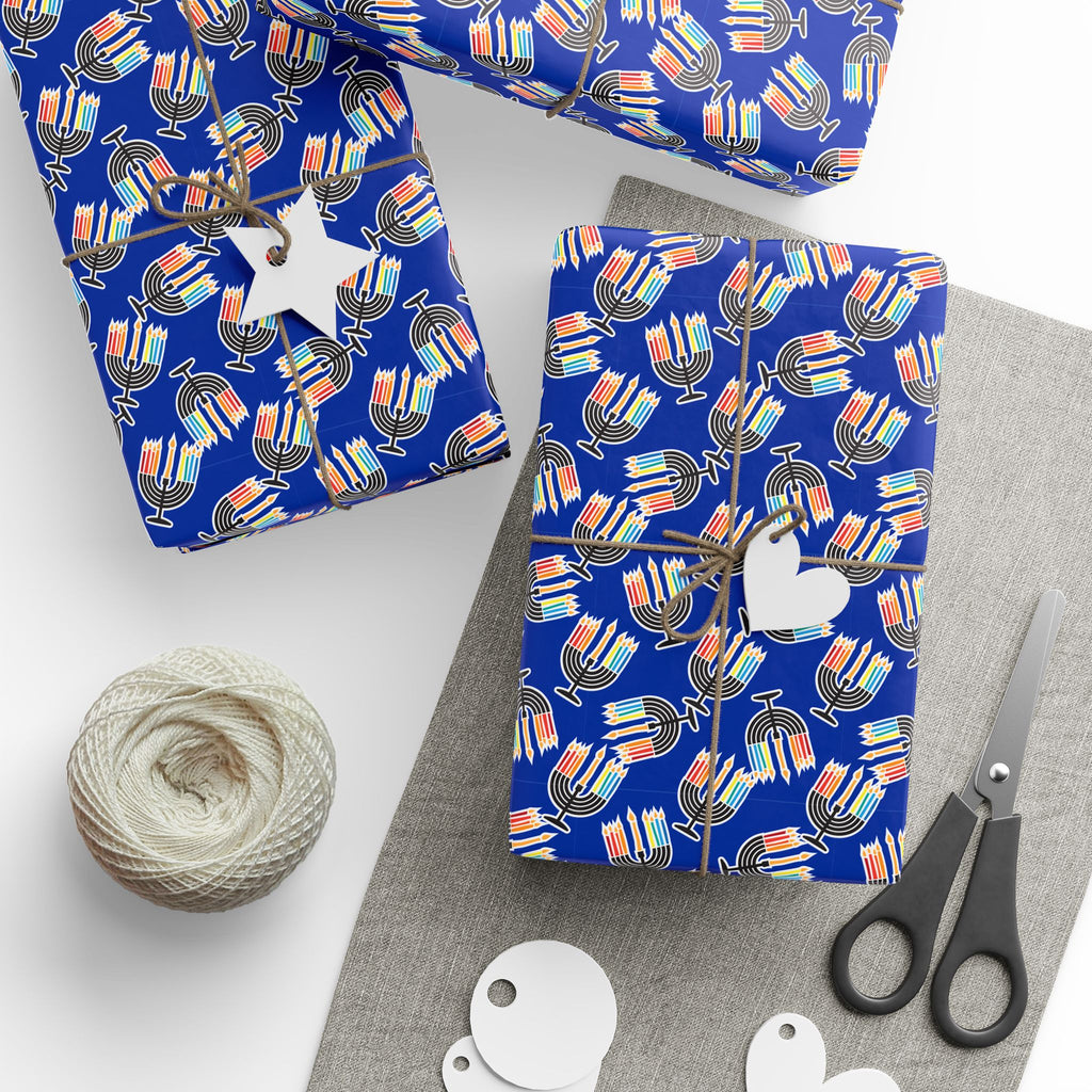 Hanukkah Rainbow Menorah Wrapping Paper | Holiday Gift Wrapping Paper Roll