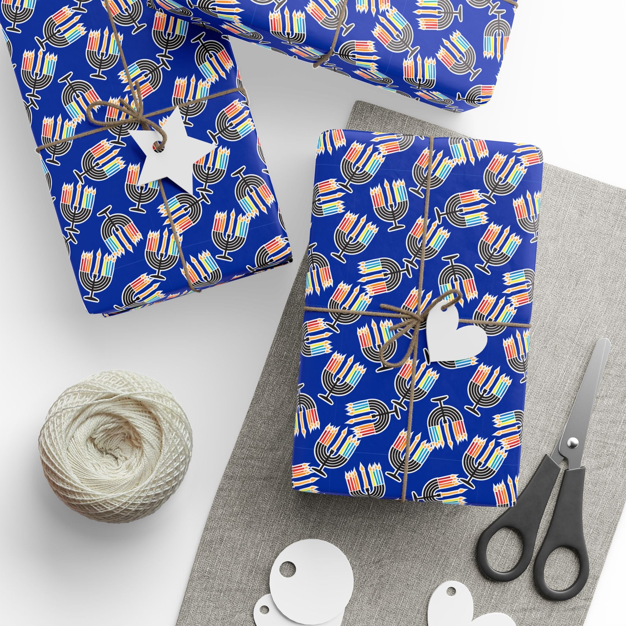 Hanukkah Rainbow Menorah Wrapping Paper | Holiday Gift Wrapping Paper Roll
