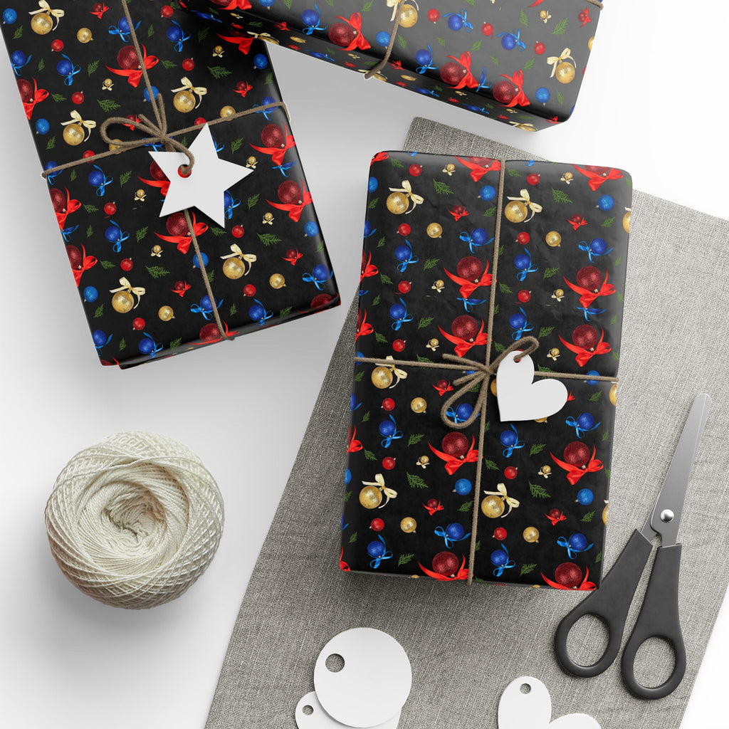 Christmas Sparkle Ornaments Wrapping Paper | Holiday Gift Wrapping Paper Roll