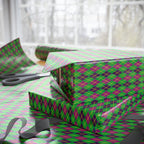 Mardis Gras Green Checkerboard Wrapping Paper | Holiday Gift Wrapping Paper Roll