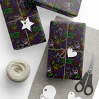 Halloween Neon Faces Wrapping Paper | Holiday Gift Wrapping Paper Roll