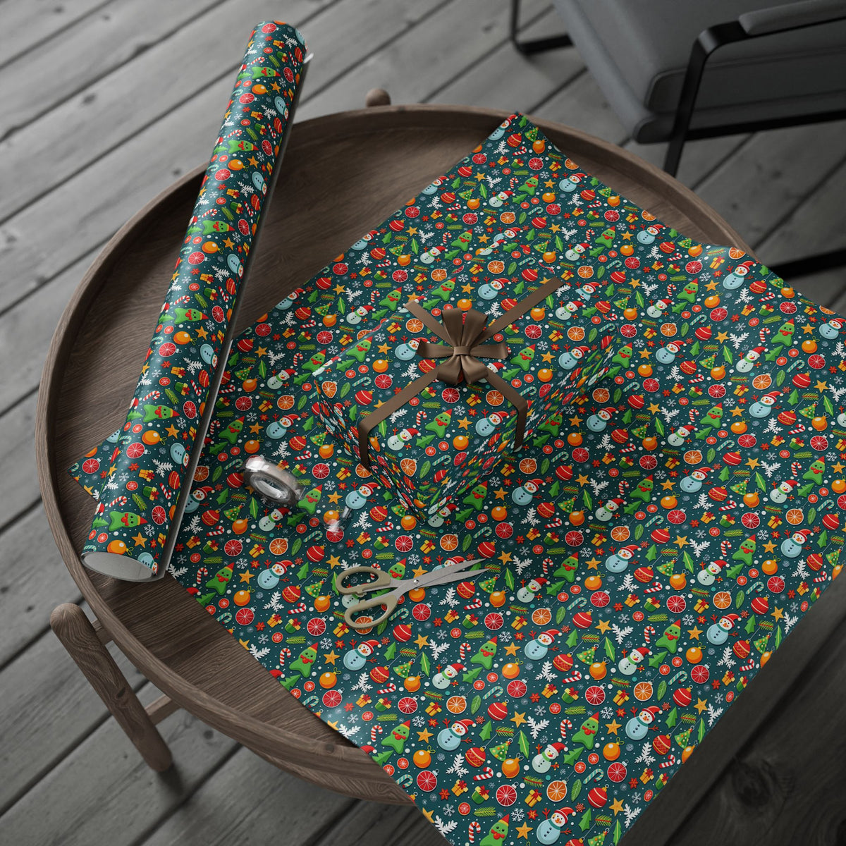 Christmas Decorated Icons Wrapping Paper | Holiday Gift Wrapping Paper Roll