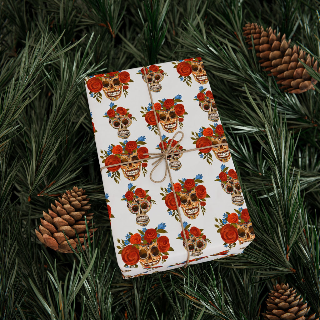 Day of the Dead Rose Heads Wrapping Paper | Holiday Gift Wrapping Paper Roll