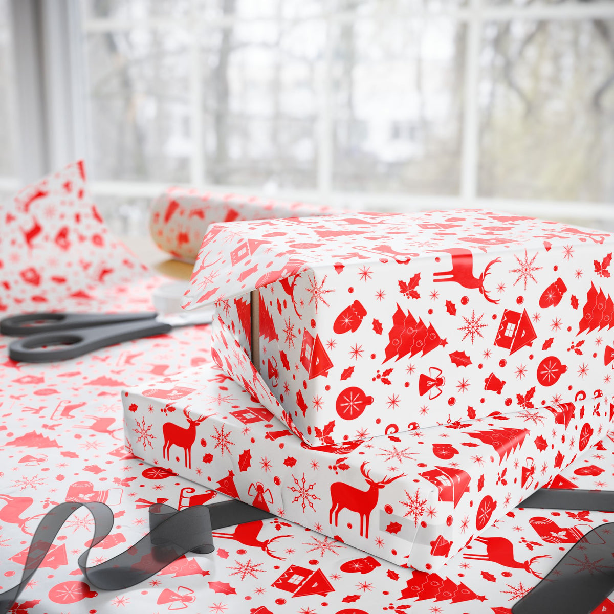 Christmas Red Snowflakes Wrapping Paper | Holiday Gift Wrapping Paper Roll