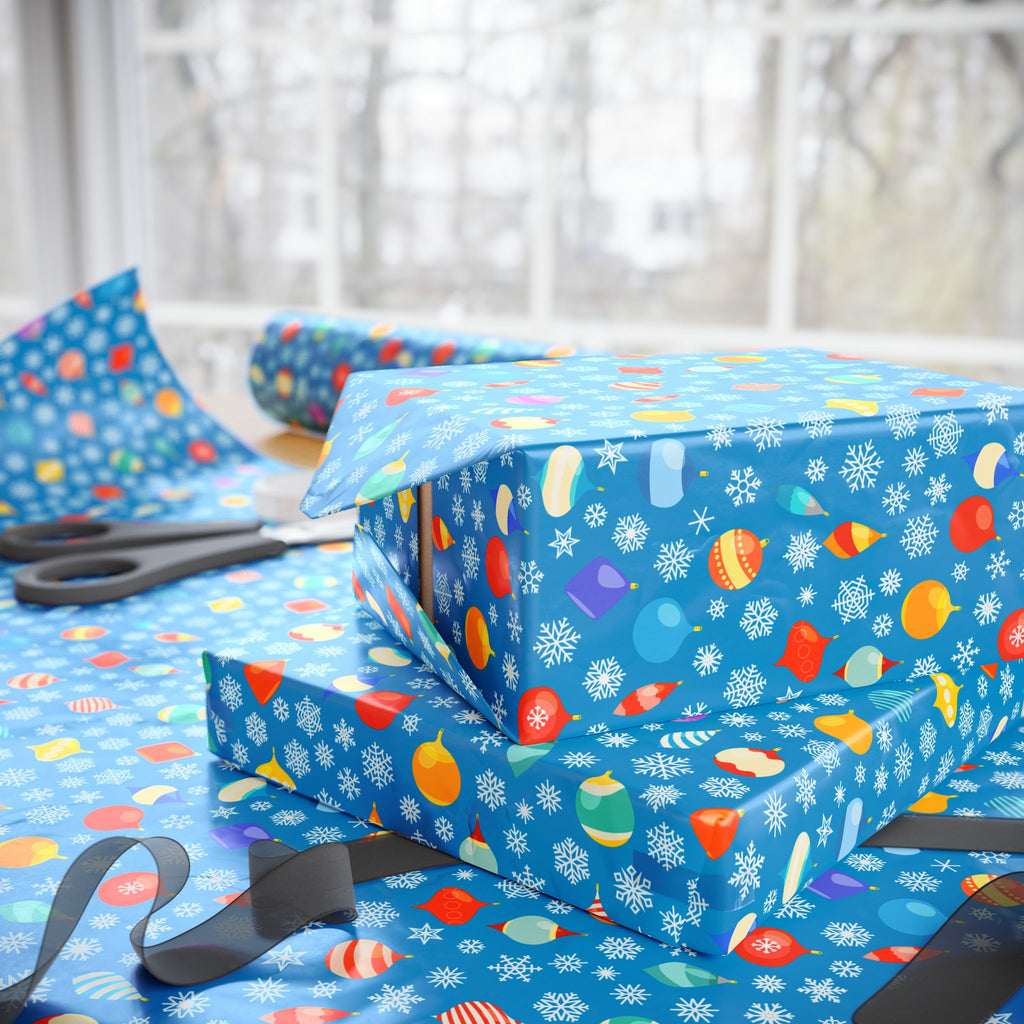 Christmas Snowy Baubles Wrapping Paper | Holiday Gift Wrapping Paper Roll