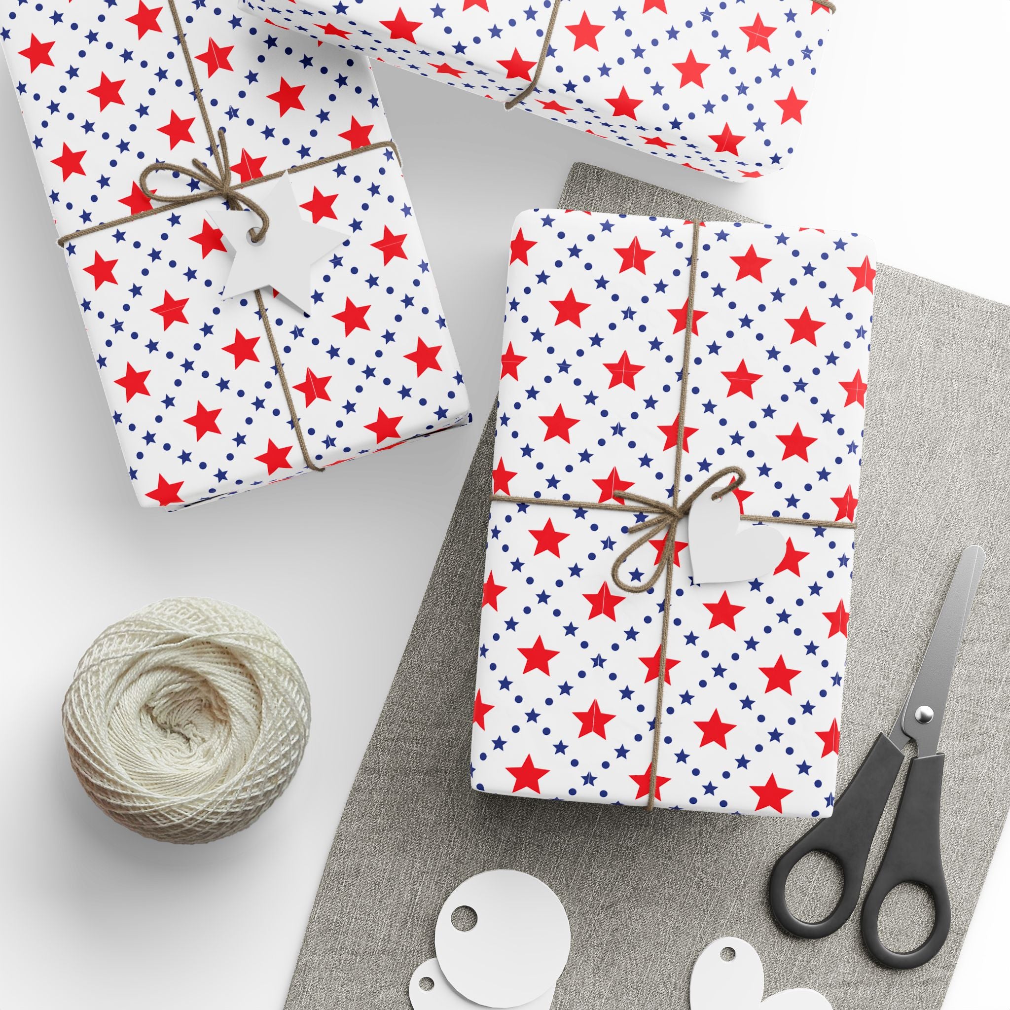 4th of July Checkerboard Stars Wrapping Paper | Holiday Gift Wrapping Paper Roll