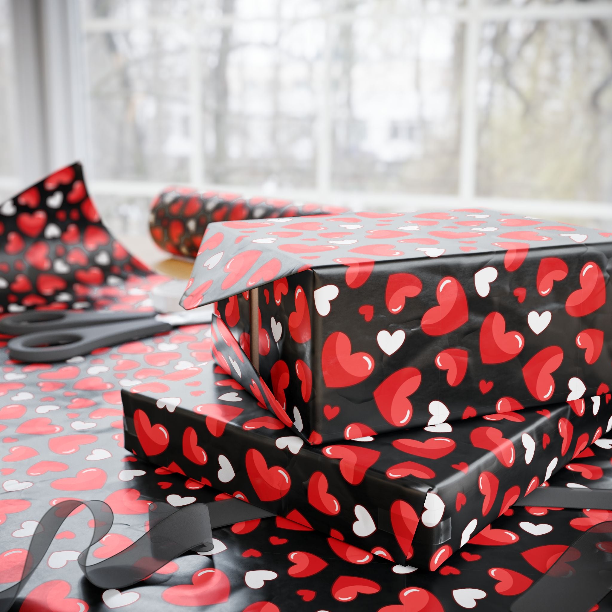 Valentine's Day Glamour Hearts Wrapping Paper | Holiday Gift Wrapping Paper Roll