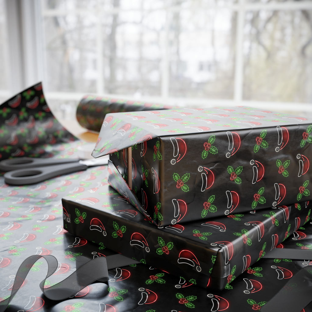 Christmas Neon Hats Wrapping Paper | Holiday Gift Wrapping Paper Roll