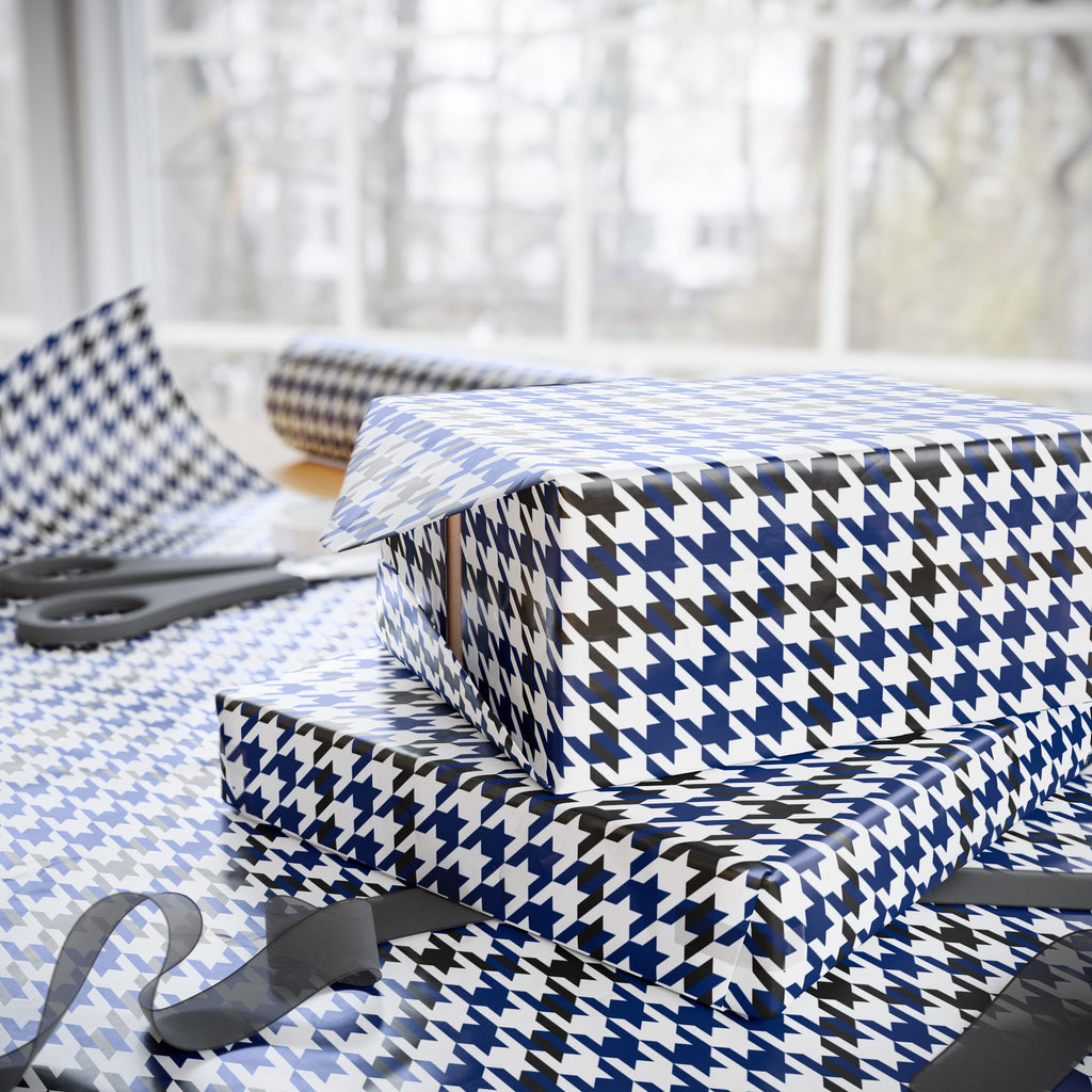 Houndstooth Wrapping Paper Design Navy Blue 018 - Holiday Gift Wrapping Paper Roll